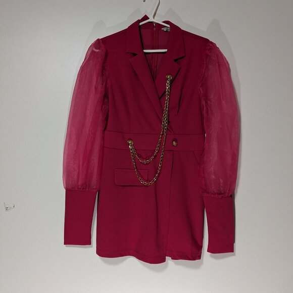 *3/$10* Glamaker Blazer Romper with Sheer Sleeves Fuchsia Size Medium - Picture 1 of 6